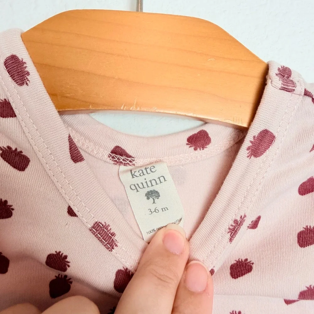 Kate Quinn Baby Girls Strawberry Print Ruffle Organic Cotton Bodysuit 3-6M Pink
